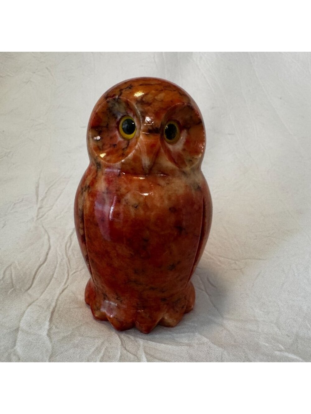Vintage Hand-Carved Alabaster Owl Figurine Marble Made In Italy Paper Weight MCM